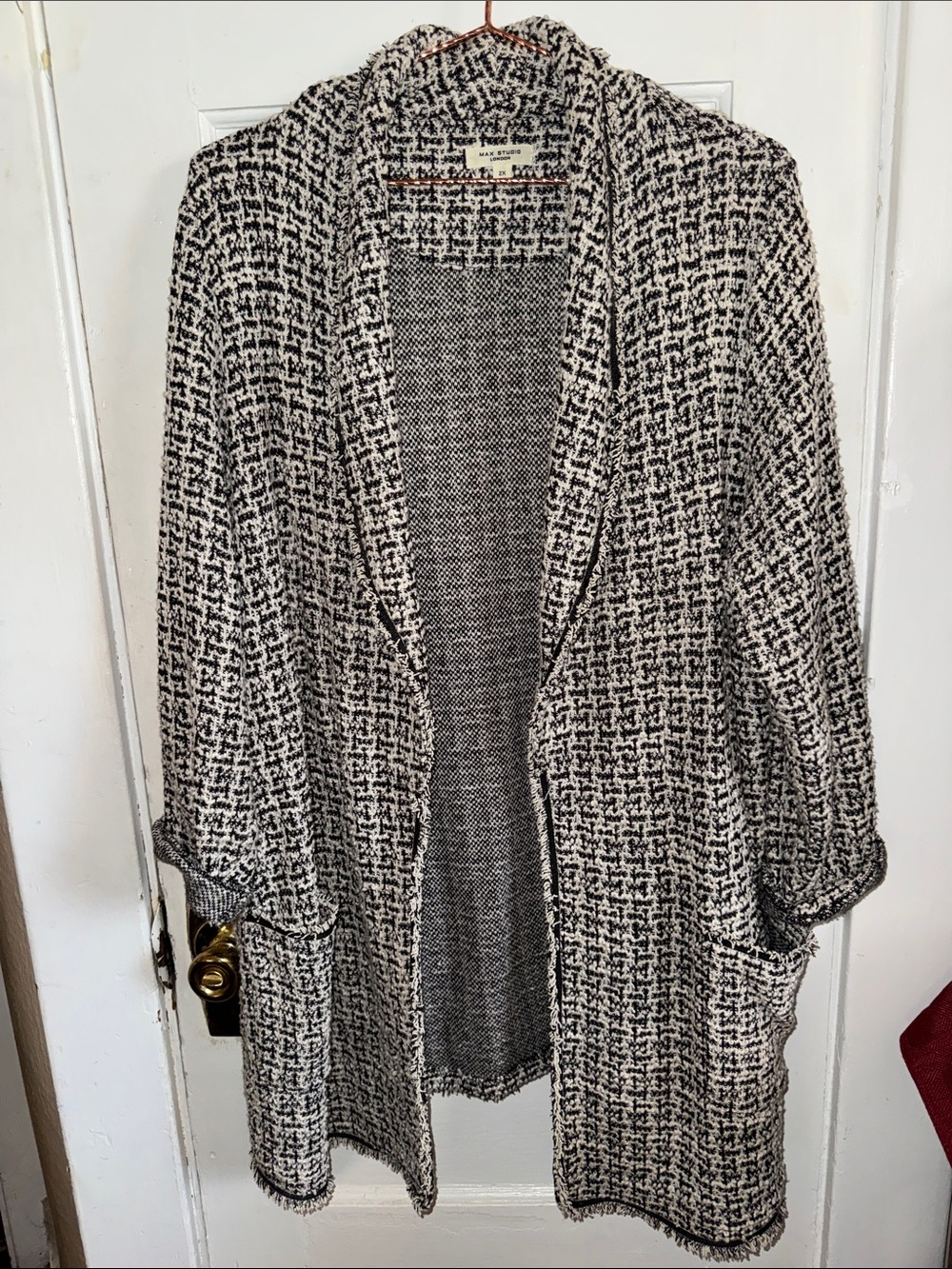 Max Studio Black & White Textured Knit Cardigan Blazer Jacket Size 2X